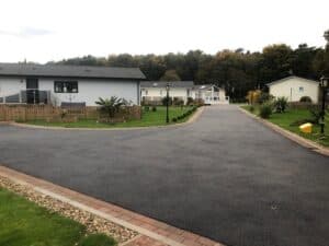 Wide tarmac junction at a holiday park