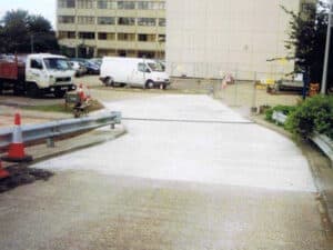 Concrete yard apron at a commercial site